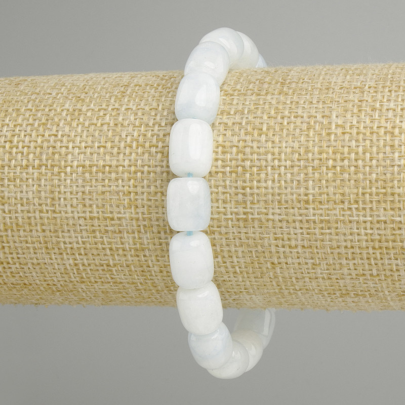 Aquamarine Barrel Bead Bracelet, 11x8 mm, 5 mm +/-, length 18 cm +/- Stretch