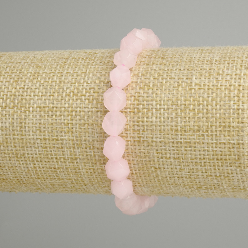 Bracelet Pink Quartz Faceted Beads, 8x7mm, stretch 18cm
