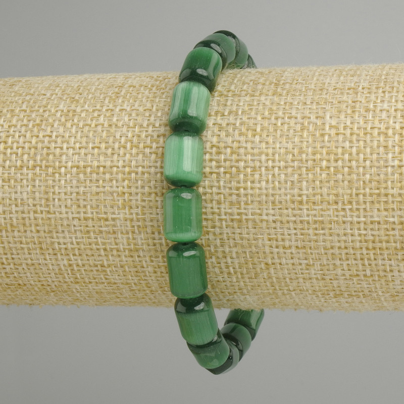 Bracelet green Cat's Eye cylinder, diameter 11×7.5 mm, 5 mm ±, length 18 cm ± stretch