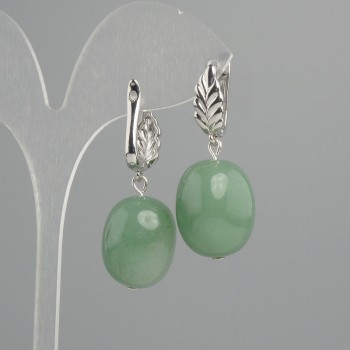 Earrings Jade Nephrite faceted 19x14mm±, length 40mm±, silver metal