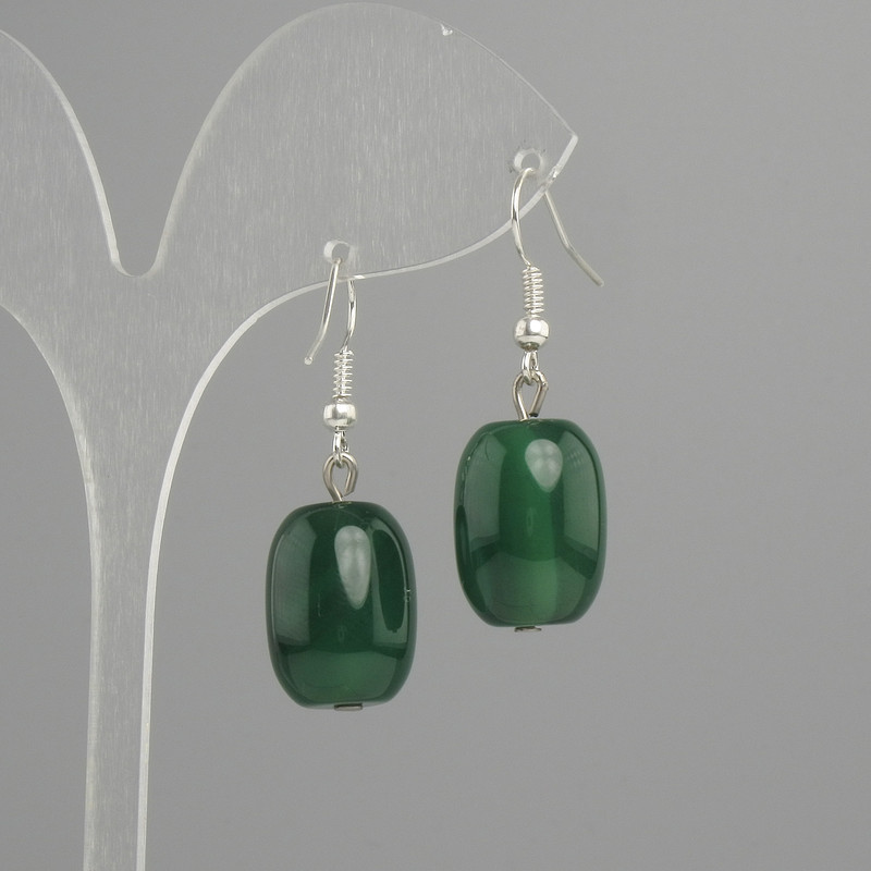 Earrings Chrysoprase Barley 18x13 mm, length 37 mm, silver metal