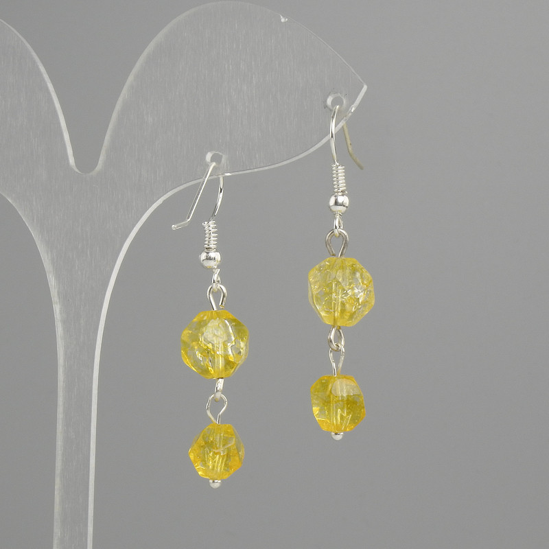 Earrings Citrine Faceted 7x7mm± 9x8mm±, length 43mm± Silver metal