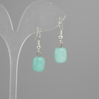 Amazonite Barrel Earrings 11x9mm ±, length about 30mm ±, silver metal