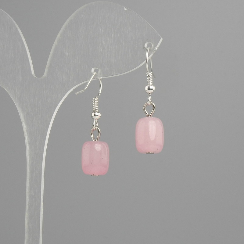 Earrings Pink Quartz Barilo 11×9mm±, length 30mm±, silver-coloured metal
