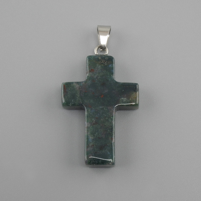 Pendant Cross Moss Agate 18x26x34mm+