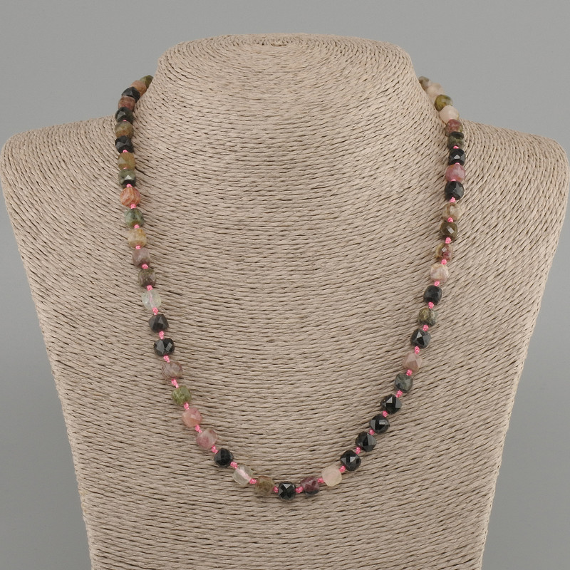 Tourmaline Beads, faceted cube, 6x6mm diameter, length 50mm± with clasp