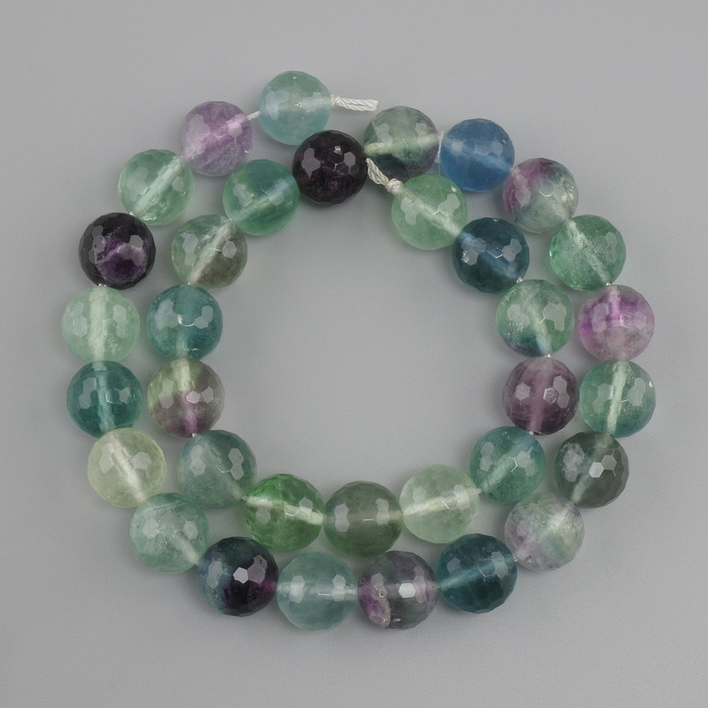 Fluorite Faceted Bead Ball 12mm diameter, 39cm necklace