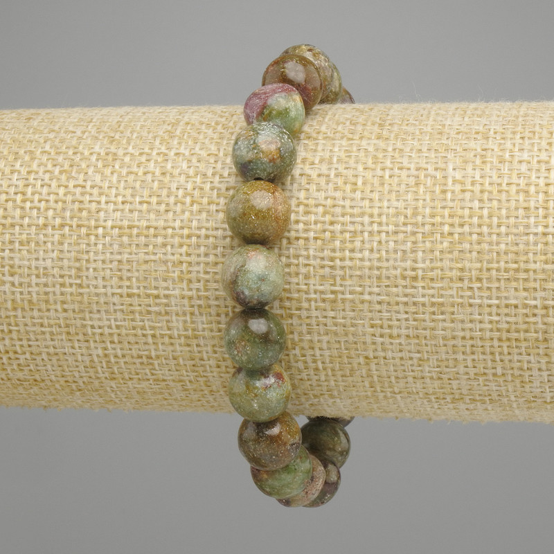 Fuchsiaite Bracelet with Rubinite Inclusions, Smooth Beads Ø10mm ±, Length 18cm ± Stretch