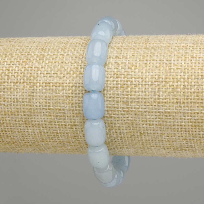 Aquamarine Barrel Bracelet, diameter 10.5–11×9 mm ±, length 18 cm ± stretch