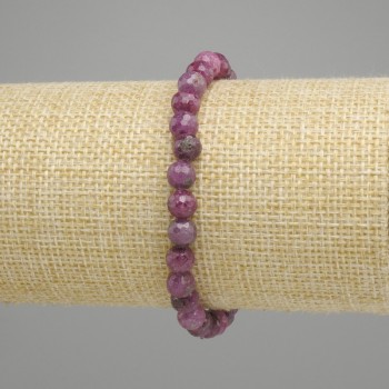 Bracelet Ruby Faceted Bead, 6mm diameter, 18cm length, stretchy
