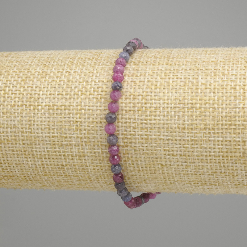 Sapphire & Ruby Bead Bracelet, Faceted 4mm Balls, Stretch 18cm
