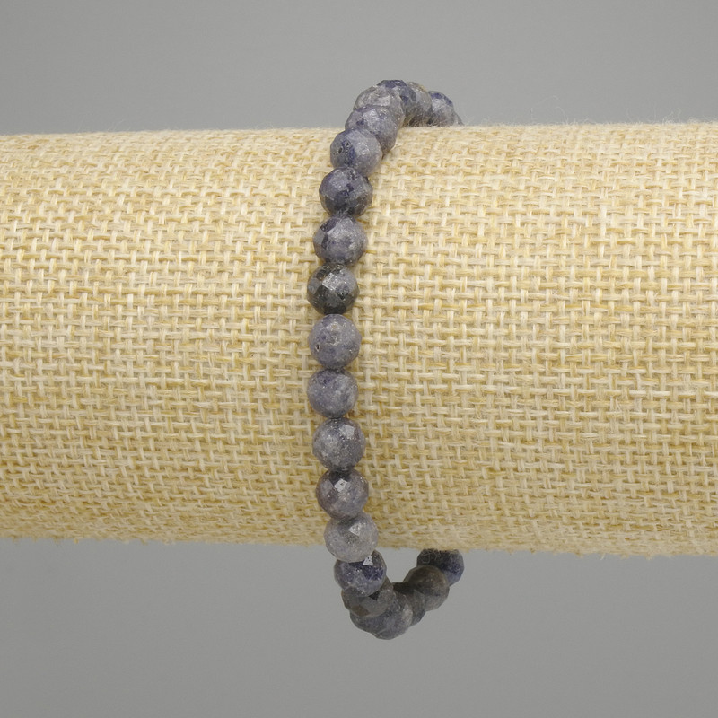Sapphire Bead Faceted Round Bracelet, 6mm diameter ±, length 18cm ± stretch