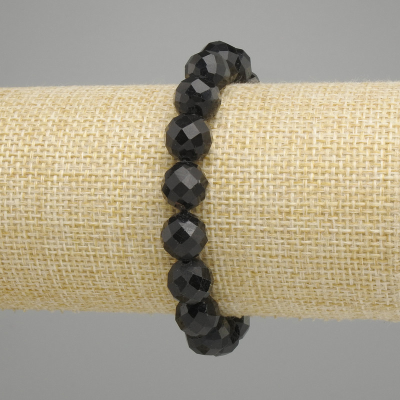 Tourmaline Bead Bracelet, Faceted Round Beads 10mm diameter, Stretch Length 18cm ±