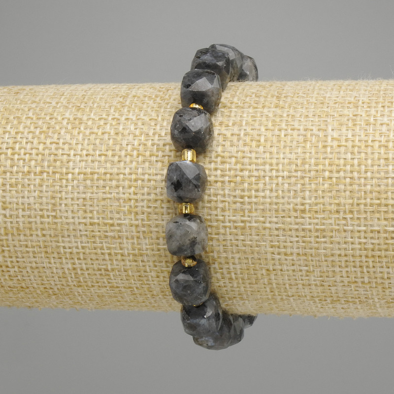 Labradorite Bead Bracelet Cubic Cut, 8-9 mm diameter ±, 3 mm+ beads, 18 cm length ±, stretch