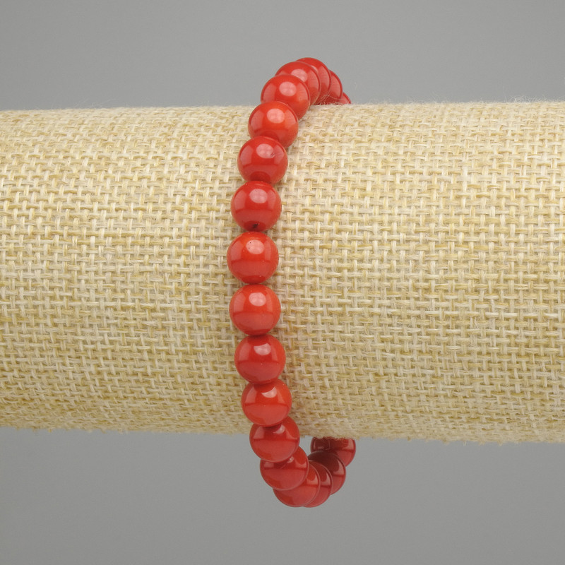 Bracelet Coral smooth bead, diameter 7mm±, length 18cm ± stretch