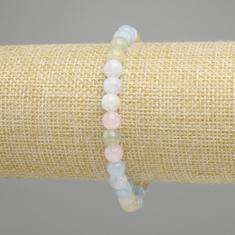 Morganite Bracelet smooth beads, 6.5mm diameter, 18cm length, stretchy