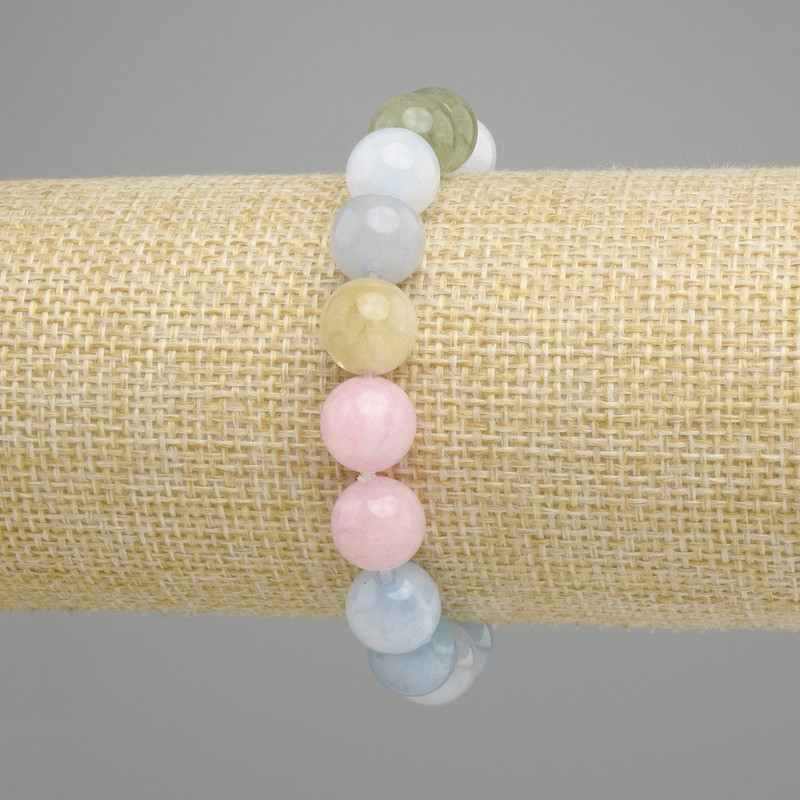 Morganite Bead Bracelet, smooth round beads 10mm diameter, stretchy length 18cm ±