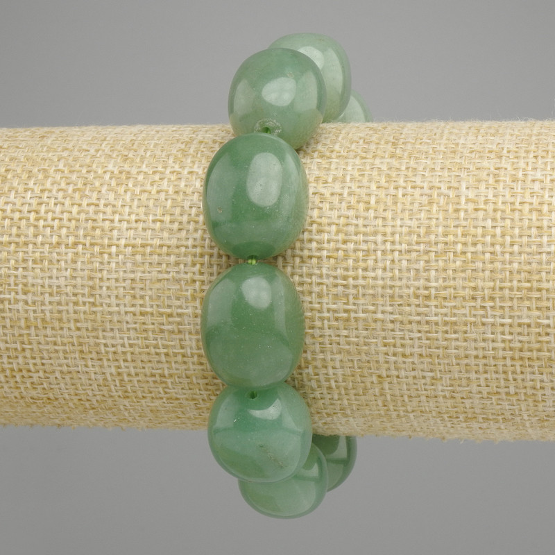 Nephrite Bracelet Oval Faceted Beads 20x15mm, Stretch Length 18cm