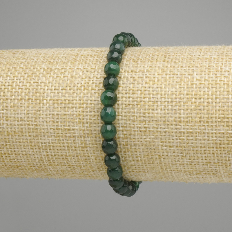 Chrysoprase Bead Bracelet, faceted round beads 6mm diameter, 18cm length, stretchy