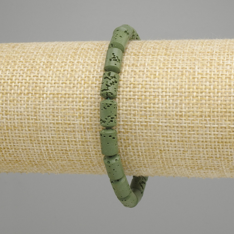 Lava Bracelet Cylinder, diameter 10×6mm ±, colour green, length 18cm ± stretch