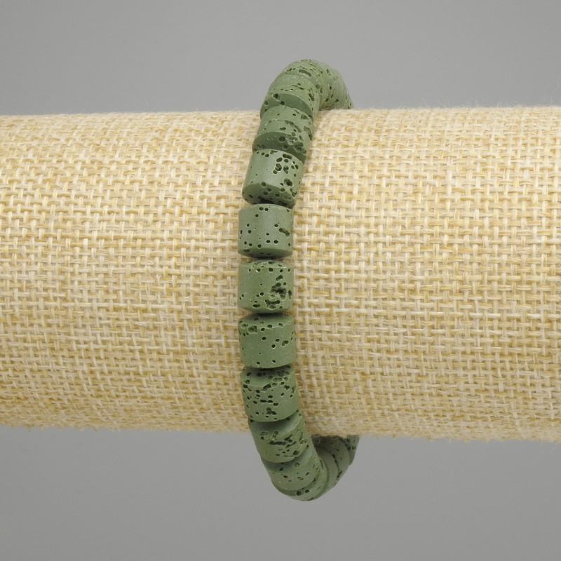 Bracelet Lava cylinder, diameter 8x8mm±, colour green, length 18cm ± stretch