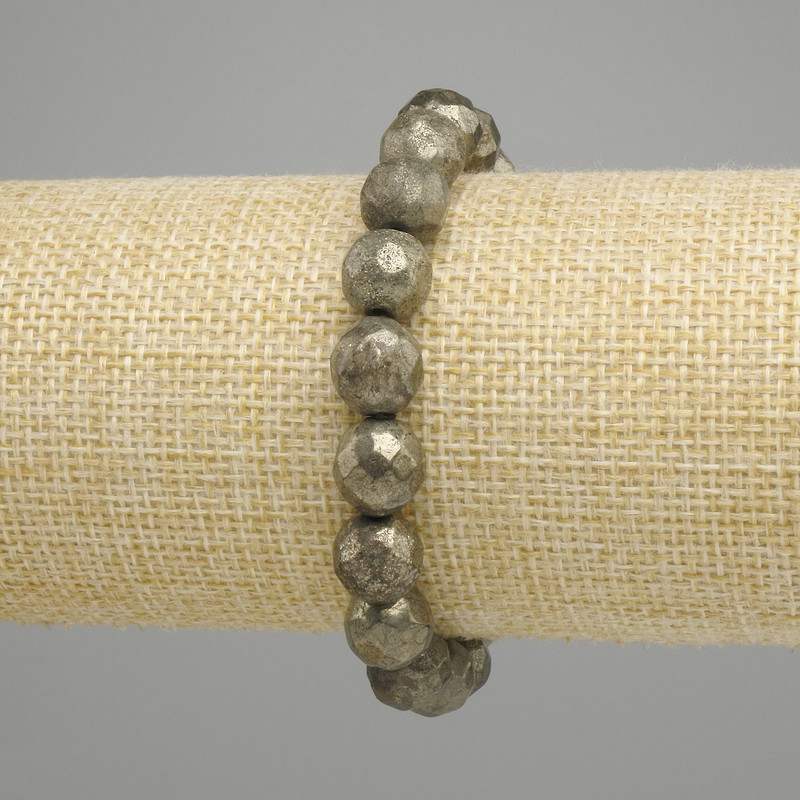 Pyrite Beaded Faceted Ball Bracelet, diameter 10mm, length 18cm, stretch
