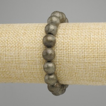 Pyrite Bracelet Smooth Bead, 10.5mm diameter, 18cm length ± stretch