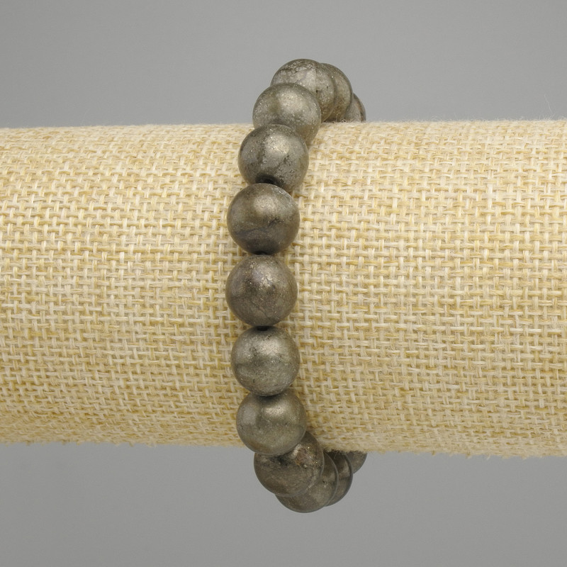 Pyrite Bracelet Smooth Bead, 10.5mm diameter, 18cm length ± stretch