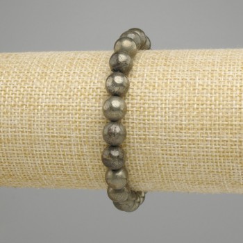 Pyrite Bracelet Smooth Bead, 8.5mm diameter, 18cm length, stretchy