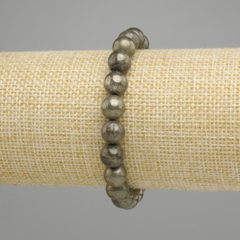 Pyrite Bracelet Smooth Bead, 8.5mm diameter, 18cm length, stretchy