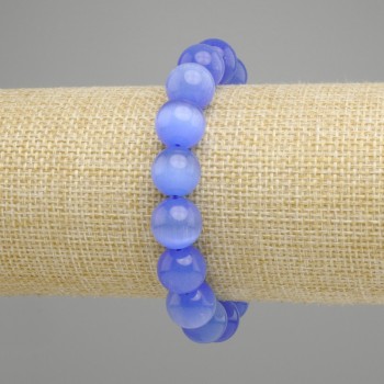 Blue Cat's Eye Bead Bracelet, smooth round beads 12mm diameter, total length 18cm, stretch