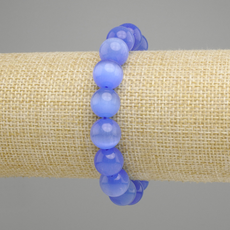 Blue Cat's Eye Bead Bracelet, smooth round beads 12mm diameter, total length 18cm, stretch