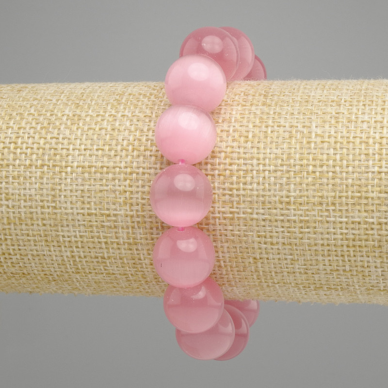 Pink Cat's Eye Bead Stretch Bracelet 13.5 mm diameter, total length 18 cm