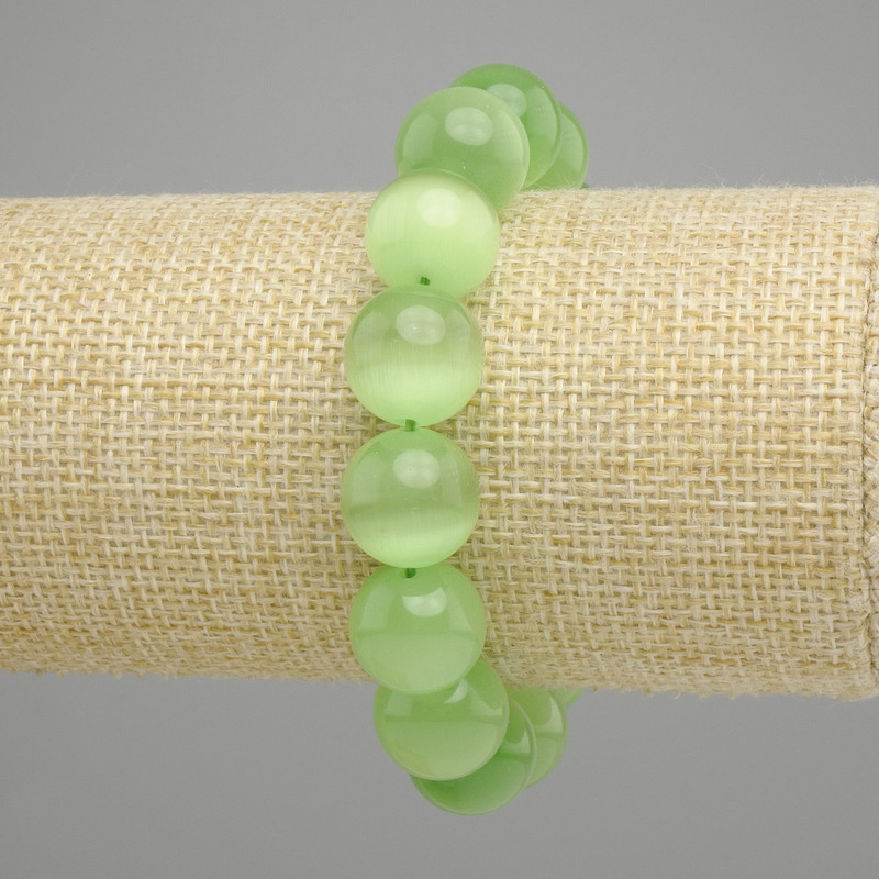 Cat's Eye Bead Bracelet, smooth round beads, 13.5mm diameter ±, length 18cm ± stretch