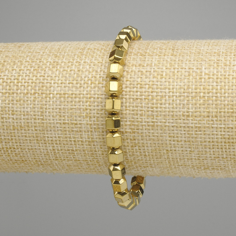 Hematite Bracelet Faceted 6×5, 5mm+-, golden colour, length 18 cm +- stretch