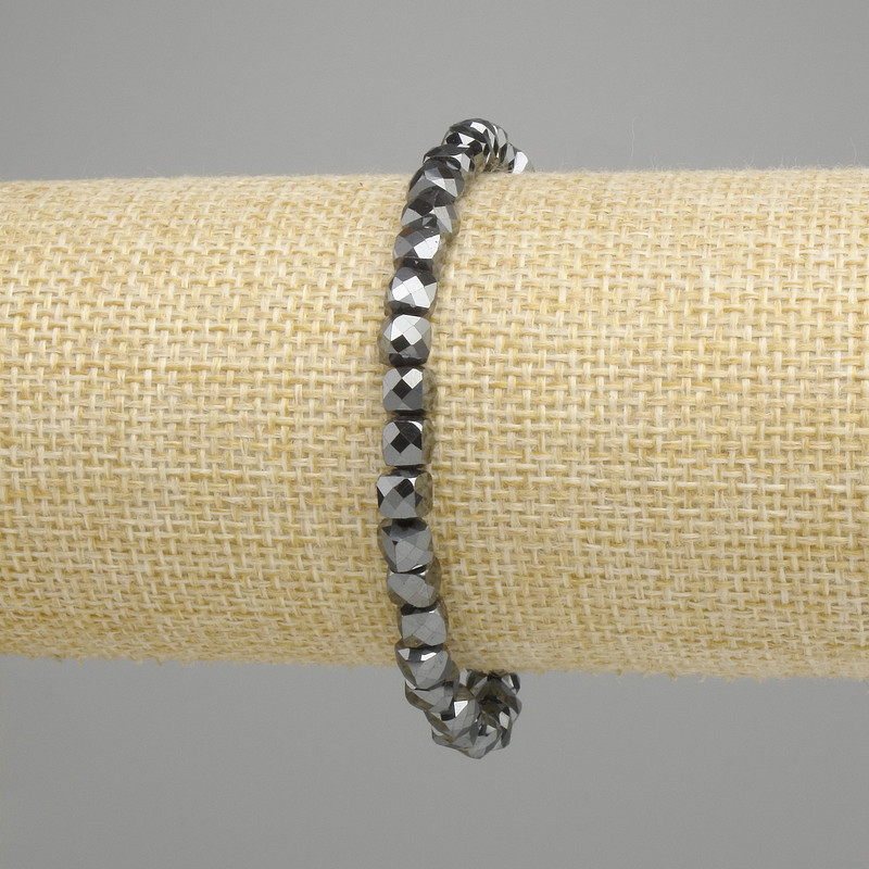 Hematite Bead Bracelet 5x5mm Faceted Cube, 18cm Length, Stretch
