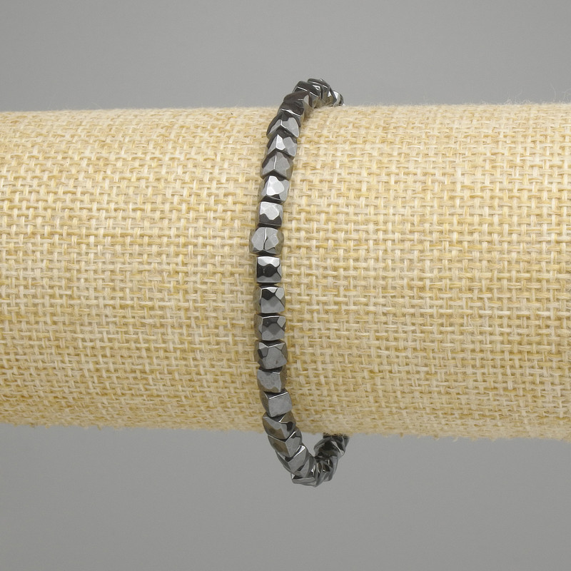 Hematite Bead Bracelet Cubic Cut 4×4mm±, Length 18cm± Strung