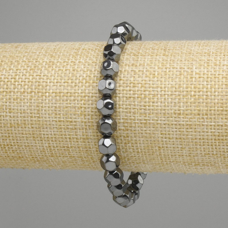 Hematite Bead Cut 7 mm Bracelet, 18 cm length, Stretch