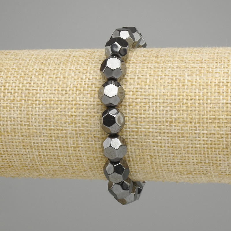 Hematite Bead Faceted Ball 10mm+-, Stretch Length 18cm +-