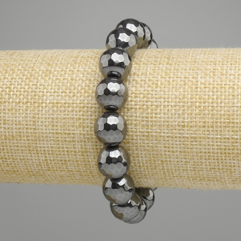 Bracelet Hematite faceted round beads 12 mm+, elastic length 18 cm +-,</s>