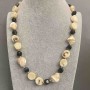 Necklace Coral, Faceted, diameter 12.5×13mm± Horn Coral? multi-faceted Agate 10×9mm± Pearl 15×14mm±, length 50cm±
