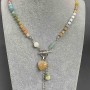 Kaholong Rhodonite Jasper necklace with pendants, 4x4mm cube beads 3mm ± with toggle clasp, length 43cm