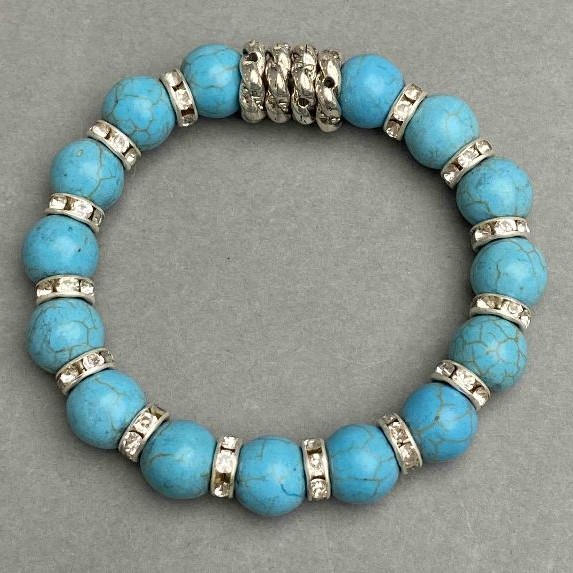 Bracelet Turquoise on elastic, diameter 10(±)mm, length 18cm with inlays