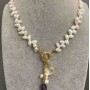 Necklace with River Pearls, oval, butterfly pendant, diameter 6.5-7.5 × 4.5-5 mm, length 50 cm + toggle clasp