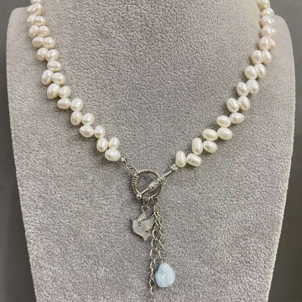 Necklace River Pearls Oval Butterfly pendant, diameter 6.5-7.5×4.5-5mm± with pendants, length 50cm + toggle