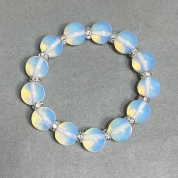 Bracelet Opalite Bead Ball 12mm ± with Inlays, 18cm ± Stretch