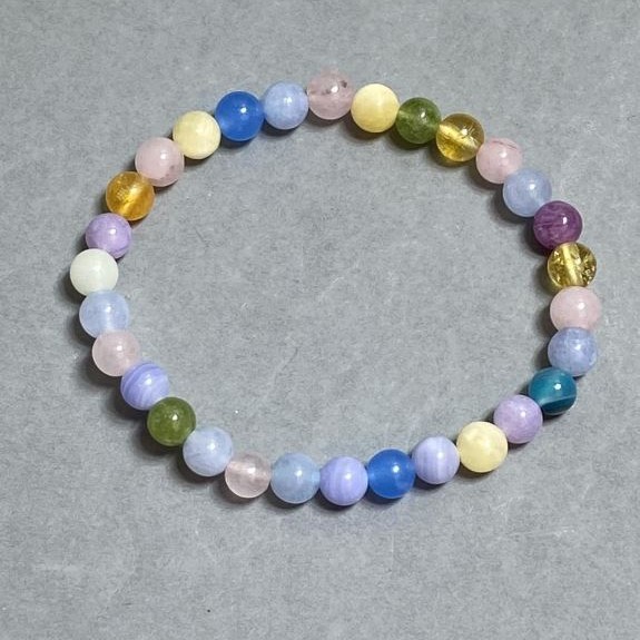 Bracelet Aquamarine Citrine Agate Beads 6mm ±, length 18cm ± stretch