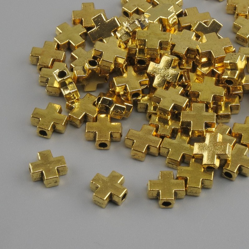 Cross-shaped bead inset, metallic gold colour, diameter 6×6 mm ± hole diameter 1.8 mm ±, packaging 20 g (~66 pcs)