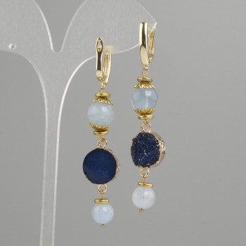 Aquamarine earrings with smooth beads, diameter 8mm± 10mm±, faceted bead, diameter 14mm, length 68mm