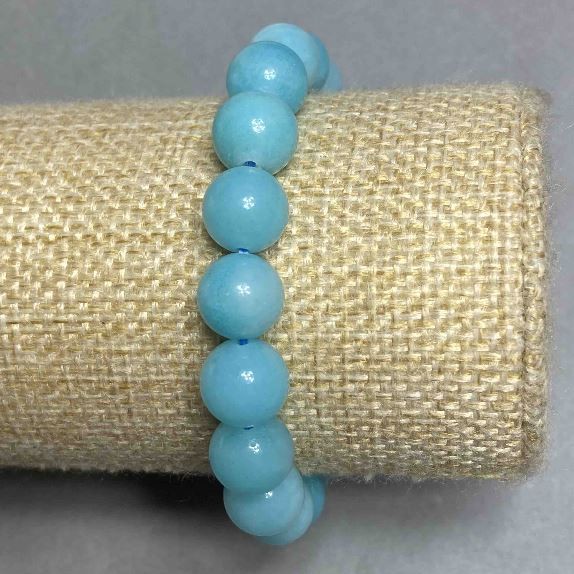 Aquamarine Bead Bracelet smooth round beads, diameter 10mm ±, length 18cm ± stretch